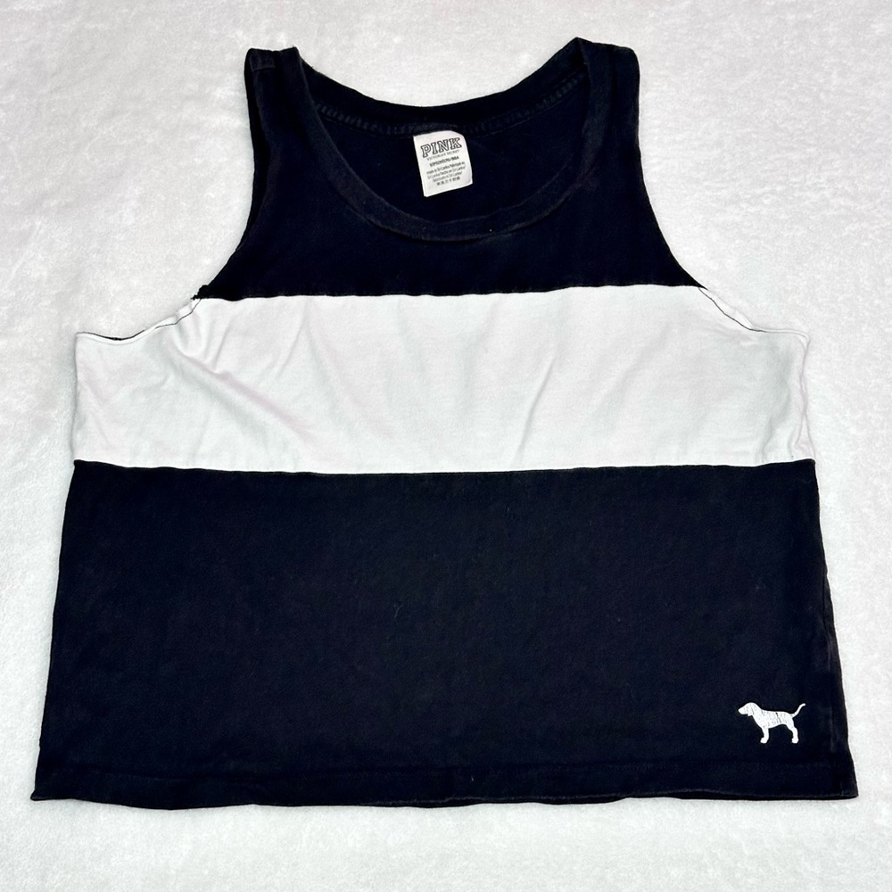 Victoria's Secret PINK Black and White Striped Muscle Tank Top - Size S